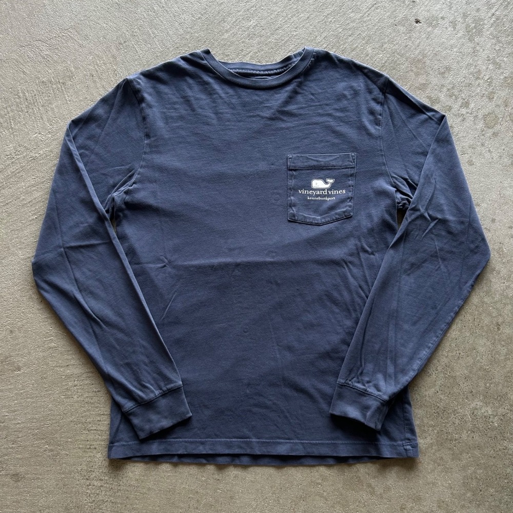 Vineyard Vines Long Sleeve Shirt Mens XS Navy Blue Pocket Kennebunkport Whale